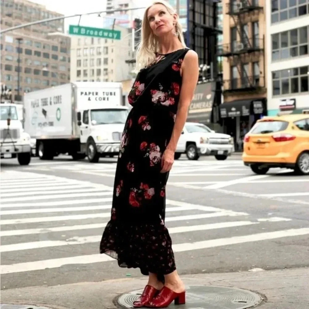 Chico’s Floral Blouson Flowy Maxi Length Dress